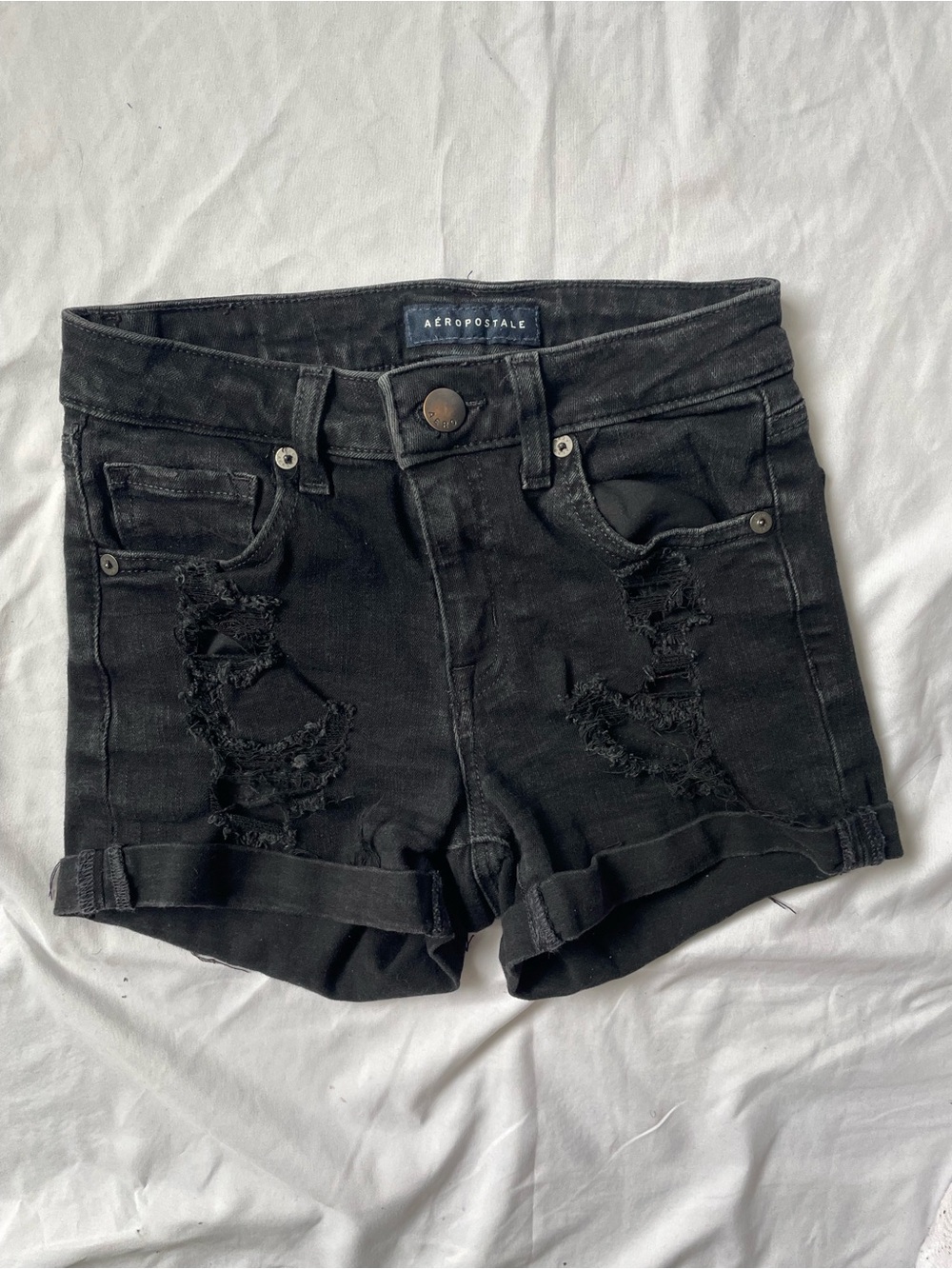 Aeropostale Black Distressed Cuffed Jean Shorts Cotton Size 0